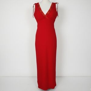 Jody 13/14 Dress Red Burgundy Chiffon V-Neck Beaded Sleeveless Stretch Lined